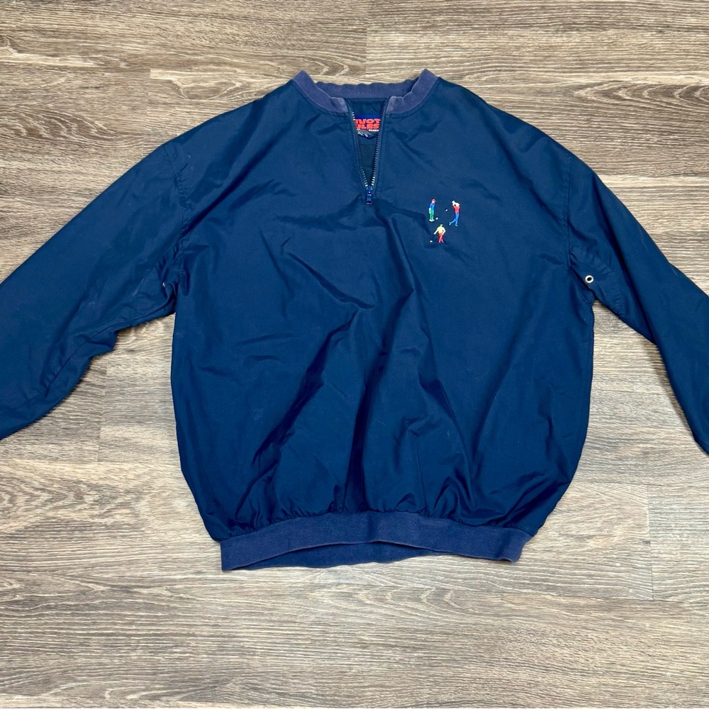 Vintage Pivot Rules Navy Golf Pullover Jacket Embroidered Golfers Size L